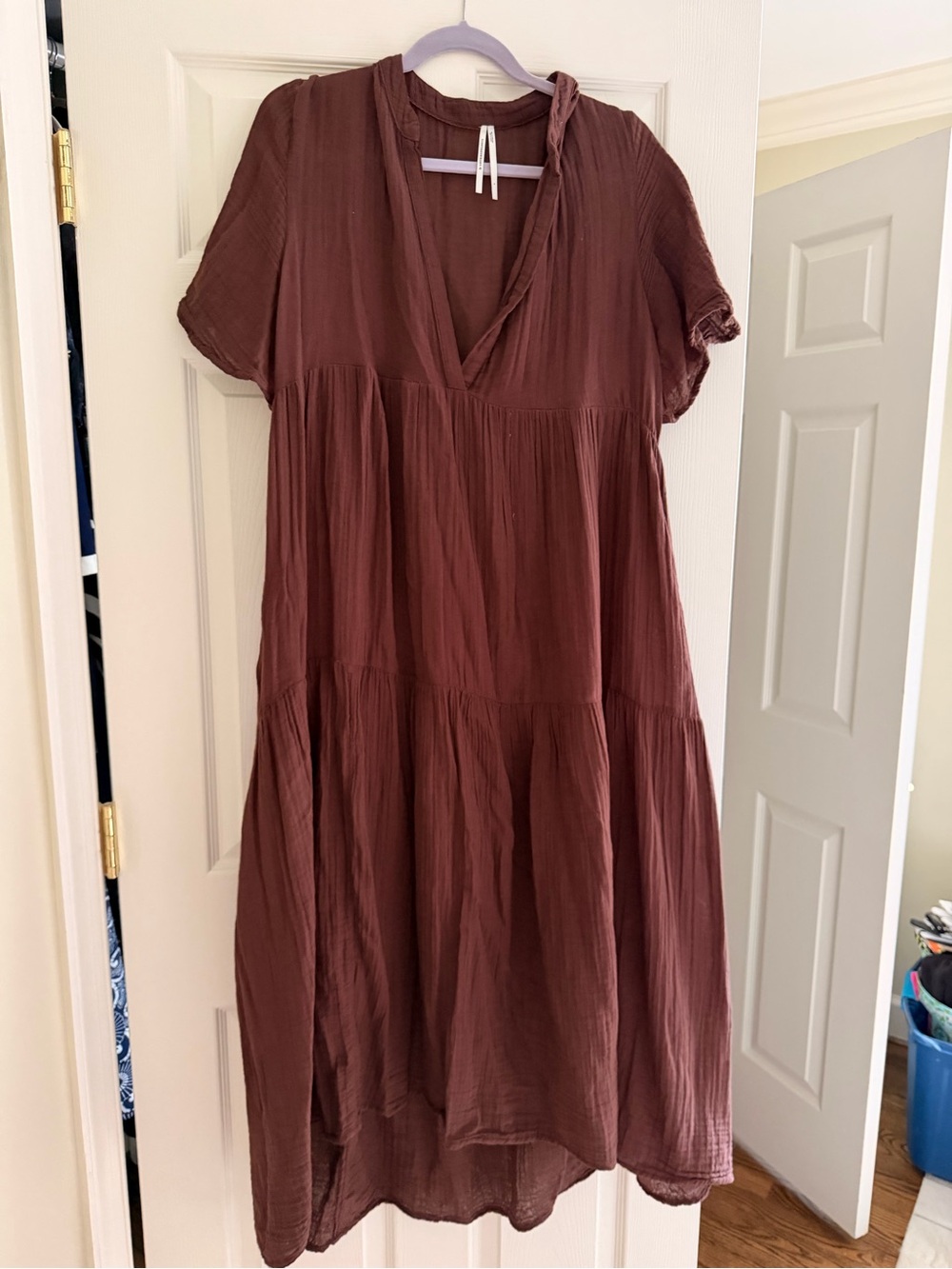 Anthropologie Rust Brown Tiered V-Neck Short Sleeve Tunic